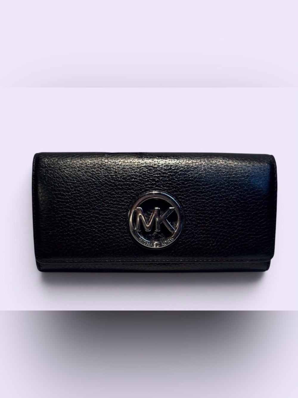 Michael Kors Black Leather Clutch with Silver Logo